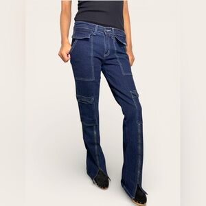 Baby Phat Y2k Baggy Cargo Vintage Jeans Size 5 Junior Dark Wash Zipper Slip Leg